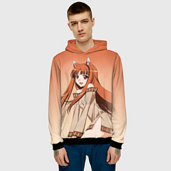 Толстовка-худи мужская Милая аниме девочка-оборотень - Волчица и пряности, цвет: 3D-черный — фото 2