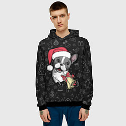 Толстовка-худи мужская Merry Christmas - french bulldog, цвет: 3D-черный — фото 2