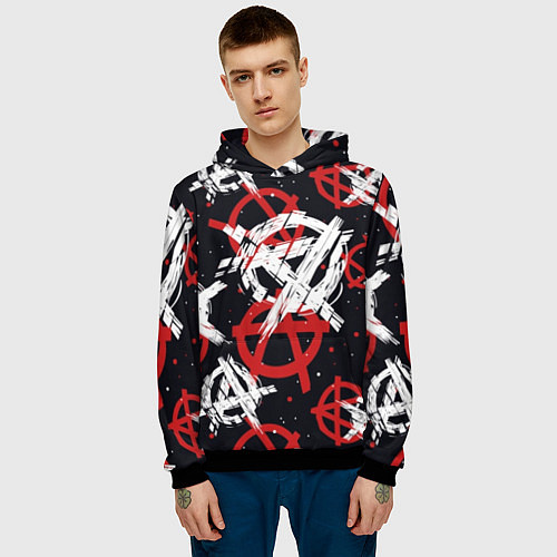 Мужская толстовка Анархия - паттерн / 3D-Черный – фото 3