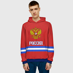 Толстовка-худи мужская Хоккей: Россия, цвет: 3D-синий — фото 2