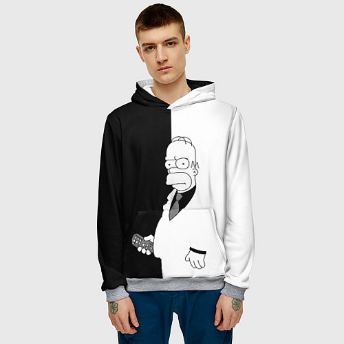 Мужская толстовка Гомер Симпсон - в смокинге - black and white / 3D-Меланж – фото 3