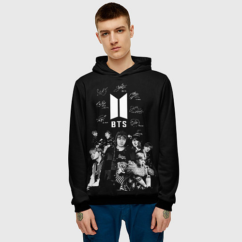 Мужская толстовка BTS плакат с автографами / 3D-Черный – фото 3