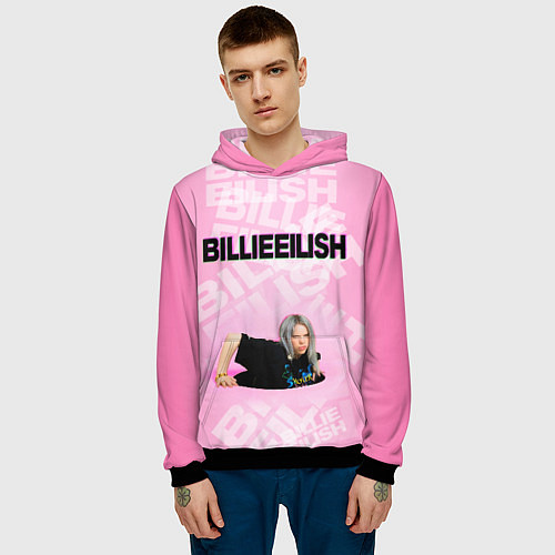 Мужская толстовка Billie Eilish: Pink Mood / 3D-Черный – фото 3