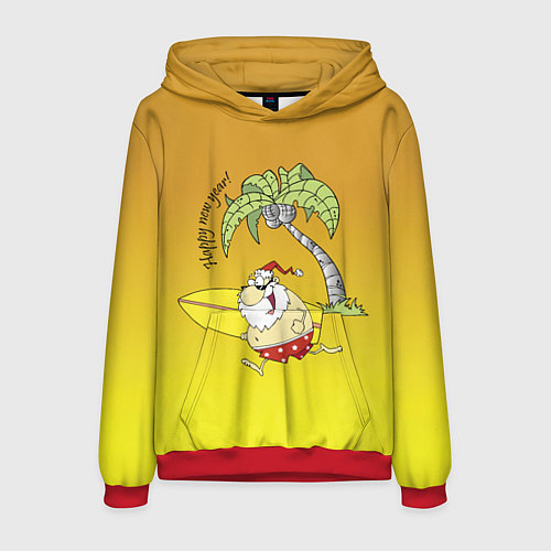 Мужская толстовка Happy New Year - Santa on the beach / 3D-Красный – фото 1