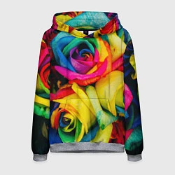 Толстовка-худи мужская Разноцветные розы, цвет: 3D-меланж