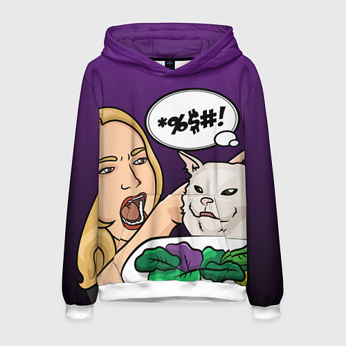 Мужская толстовка Woman yelling at a cat / 3D-Белый – фото 1
