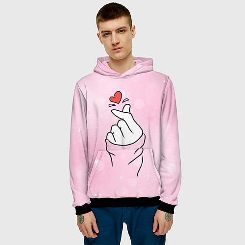 Мужская толстовка Сердечко пальцами / 3D-Черный – фото 3