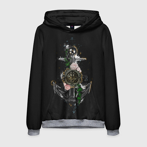 Мужская толстовка Якорь с компасом и цветами / 3D-Меланж – фото 1