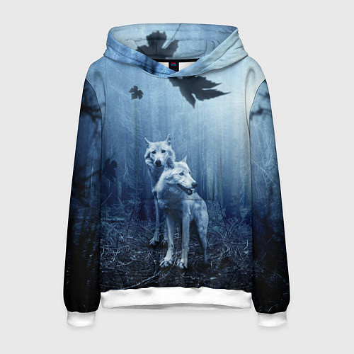 Мужская толстовка Волки в тёмном лесу / 3D-Белый – фото 1