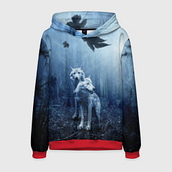 Толстовка-худи мужская Волки в тёмном лесу, цвет: 3D-красный