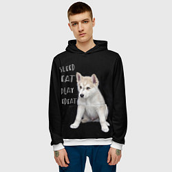 Толстовка-худи мужская Sleep Eat Play Repeat Хаски щенок, цвет: 3D-белый — фото 2