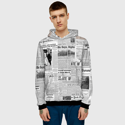 Мужская толстовка Газета Newspaper / 3D-Черный – фото 3