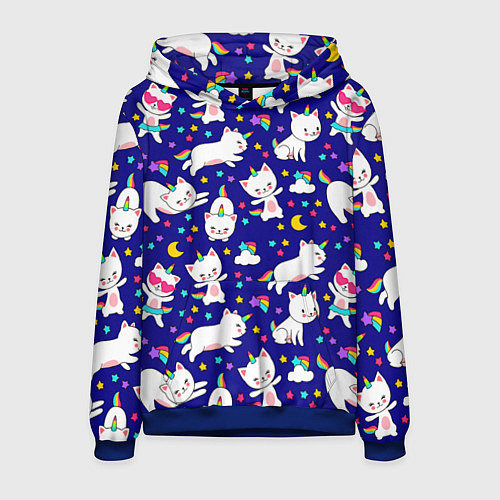 Мужская толстовка Кот-Единорог / 3D-Синий – фото 1