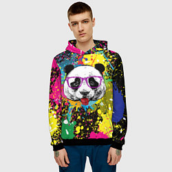 Толстовка-худи мужская Панда хипстер в брызгах краски, цвет: 3D-черный — фото 2