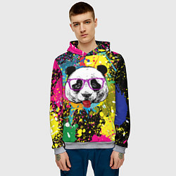 Толстовка-худи мужская Панда хипстер в брызгах краски, цвет: 3D-меланж — фото 2