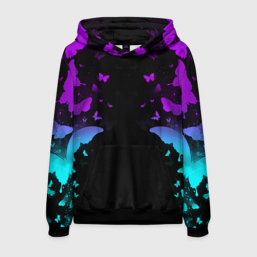 Мужская толстовка Бабочки в неоне / 3D-Черный – фото 1