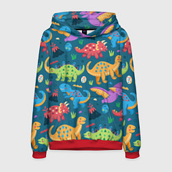 Толстовка-худи мужская Арт с динозаврами, цвет: 3D-красный