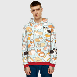 Толстовка-худи мужская Милые корги, цвет: 3D-красный — фото 2