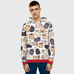 Толстовка-худи мужская Милые мопсы, цвет: 3D-красный — фото 2
