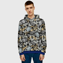 Толстовка-худи мужская Серебряные листочки, цвет: 3D-синий — фото 2