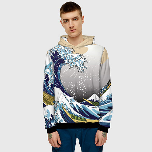 Мужская толстовка The great wave off kanagawa / 3D-Черный – фото 3