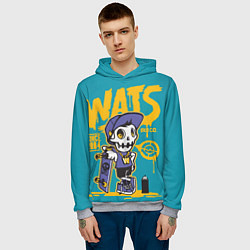 Толстовка-худи мужская Граффити Wats череп в кепке, цвет: 3D-меланж — фото 2