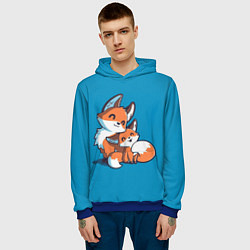 Толстовка-худи мужская Лисья семья, цвет: 3D-синий — фото 2