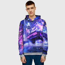 Толстовка-худи мужская Cyberpunk city, цвет: 3D-меланж — фото 2