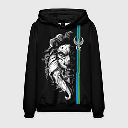 Толстовка-худи мужская Узбекистан - суровый лев, цвет: 3D-черный