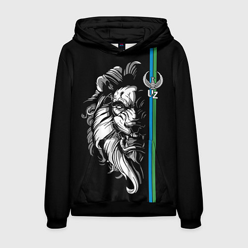Мужская толстовка Узбекистан - суровый лев / 3D-Черный – фото 1