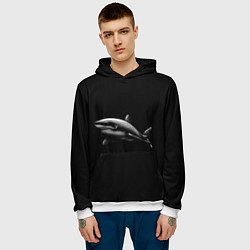 Толстовка-худи мужская Акула, цвет: 3D-белый — фото 2