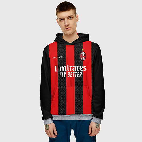 Мужская толстовка AC MILAN 2021 - ДОМАШНЯЯ / 3D-Меланж – фото 3