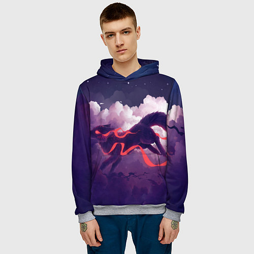 Мужская толстовка Лиса бежит по облакам / 3D-Меланж – фото 3