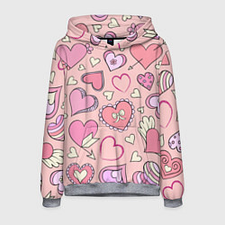 Толстовка-худи мужская Розовые сердечки, цвет: 3D-меланж