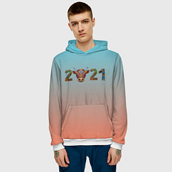 Толстовка-худи мужская 2021 Год быка, цвет: 3D-белый — фото 2