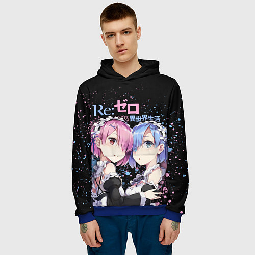 Мужская толстовка Re:Zero, Рам и Рем / 3D-Синий – фото 3