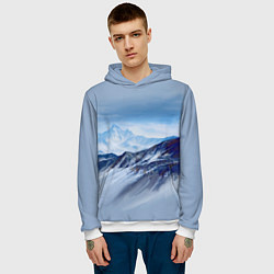 Толстовка-худи мужская Серо-голубые горы, цвет: 3D-белый — фото 2