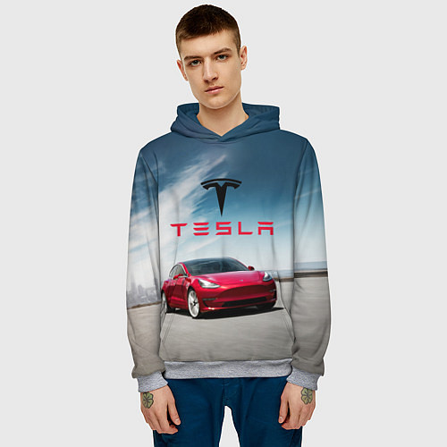 Мужская толстовка Tesla Model 3 / 3D-Меланж – фото 3