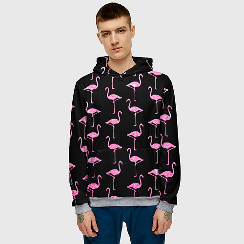 Мужская толстовка Фламинго Чёрная / 3D-Меланж – фото 3