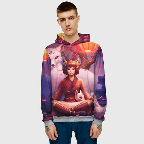 Мужская толстовка Девушка-лиса / 3D-Меланж – фото 3