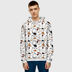 Толстовка-худи мужская Коты Паттерн, цвет: 3D-белый — фото 2