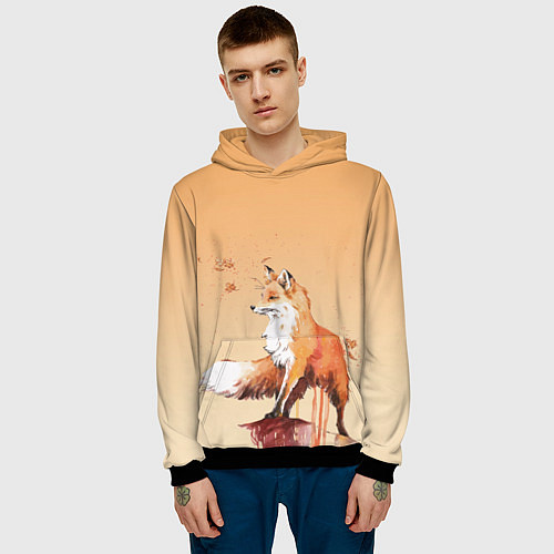 Мужская толстовка Акварельная лиса задумчивости / 3D-Черный – фото 3