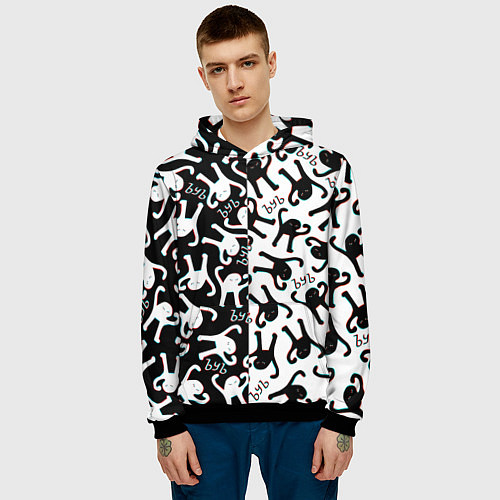 Мужская толстовка МЕМ КОТ ЪУЪ СЪУКА / 3D-Черный – фото 3