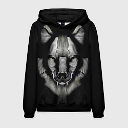 Толстовка-худи мужская Волк из волнистых линий, цвет: 3D-черный