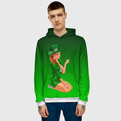 Толстовка-худи мужская Девушка лепрекон в зеленом, цвет: 3D-белый — фото 2