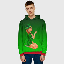 Толстовка-худи мужская Девушка лепрекон в зеленом, цвет: 3D-красный — фото 2