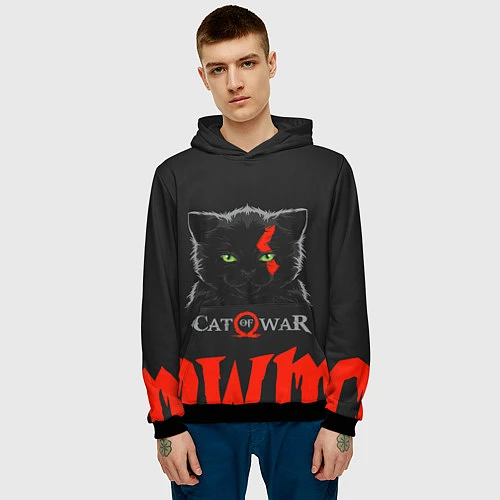 Мужская толстовка Cat of war / 3D-Черный – фото 3