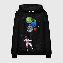Толстовка-худи мужская Космонавт Воздушные Планеты, цвет: 3D-черный