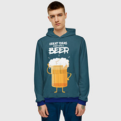 Толстовка-худи мужская Great Ideas start with a BEER, цвет: 3D-синий — фото 2