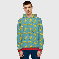 Толстовка-худи мужская Бананы Мятная, цвет: 3D-красный — фото 2